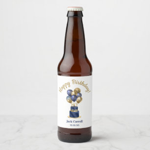 Etiqueta Para Botella De Cerveza 80.ª tarta de globo azul de la marina de cumpleaño