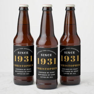 Etiqueta Para Botella De Cerveza 90 cumpleaños 1931 Black Gold Retro personalizado