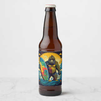 Etiqueta Para Botella De Cerveza A Bigfoot le gusta la cerveza y el surfin