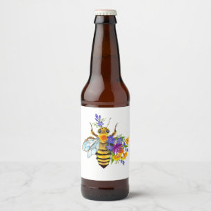 Etiqueta Para Botella De Cerveza Abeja de flor con plantas silvestres