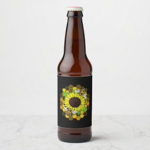 Etiqueta Para Botella De Cerveza Abejas de girasol hippie