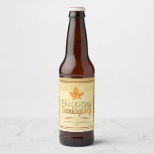 Etiqueta Para Botella De Cerveza Acción de gracias feliz, hojas de la caída