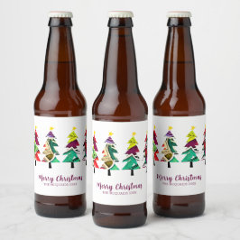 Etiqueta Para Botella De Cerveza Acuarela Árboles de Navidad Feliz Navidad