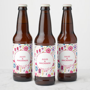 Etiqueta Para Botella De Cerveza Acuarela moderna Floral Púrpura Rosa