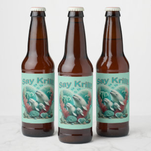 Etiqueta Para Botella De Cerveza Adorable "Di Krill" Retrato de familia de ballenas