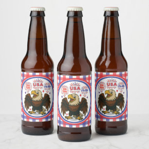 Etiqueta Para Botella De Cerveza Águila calva con fuegos artificiales - Estados Uni