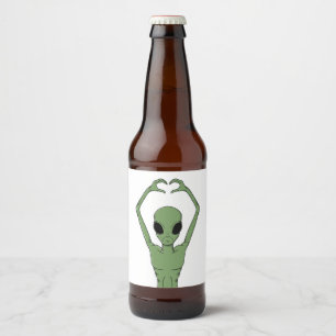Etiqueta Para Botella De Cerveza Alien Heart Pose