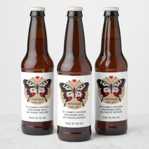 Etiqueta Para Botella De Cerveza Añadir tu nombre mariposa y corazón casero con amo
