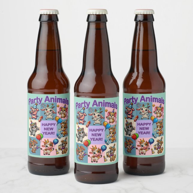 Etiqueta Para Botella De Cerveza Animales fiestas "Feliz Año Nuevo" (Botellas)