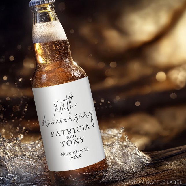 Etiqueta Para Botella De Cerveza Aniversario boda Personalizado BW Moderno (Custom Party Beer Label - Wedding Anniversary)