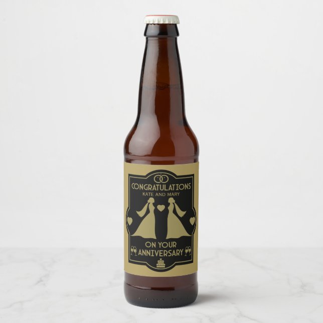 Etiqueta Para Botella De Cerveza Aniversario del Boda de Chicas gay (Anverso)