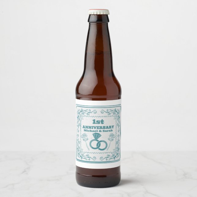 Etiqueta Para Botella De Cerveza Año de Personalizable del aniversario del boda flo (Anverso)