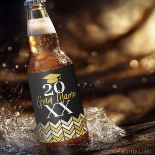 Etiqueta Para Botella De Cerveza Año Grande - Nombre y gorro - Graduación de oro ne