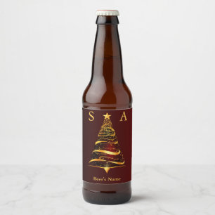 Etiqueta Para Botella De Cerveza Árbol de Navidad elegante y chic con monograma de