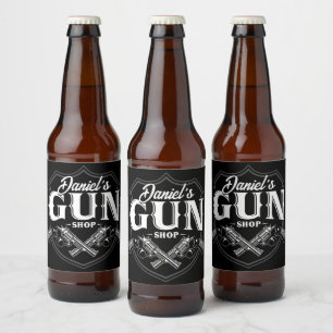 Etiqueta Para Botella De Cerveza Armería de Armas de Fuego Revolver Antiguos Person