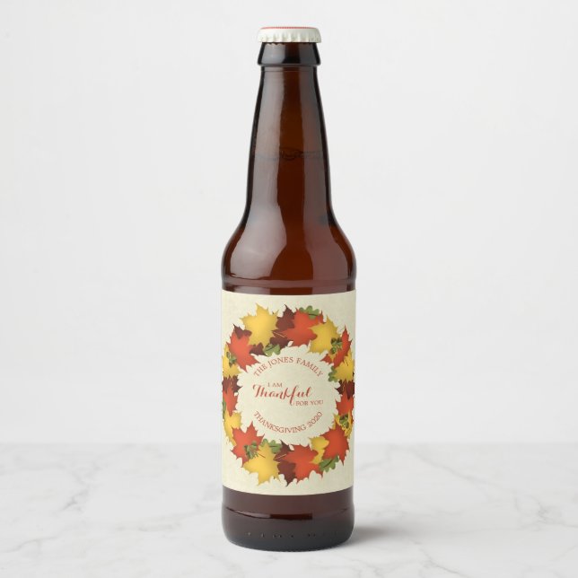 Etiqueta Para Botella De Cerveza Autumn Leaves Thanksending Wreath (Anverso)