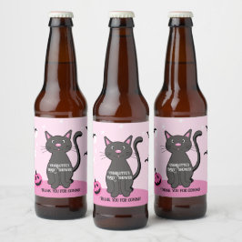 Etiqueta Para Botella De Cerveza Baby Shower Chica gato negro rosa Halloween
