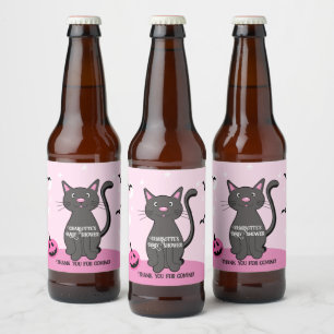 Etiqueta Para Botella De Cerveza Baby Shower Chica gato negro rosa Halloween