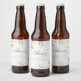 Etiqueta Para Botella De Cerveza Baby Shower Rústico White Greenery Floral Bunch