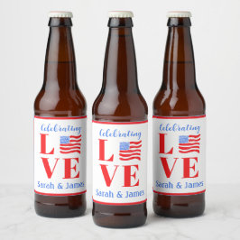 Etiqueta Para Botella De Cerveza Bandera Americana Acuarela LOVE Nombre Novia 
