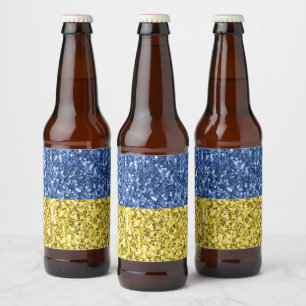 Etiqueta Para Botella De Cerveza Bandera de Ucrania azul amarillo brillo purpurina 