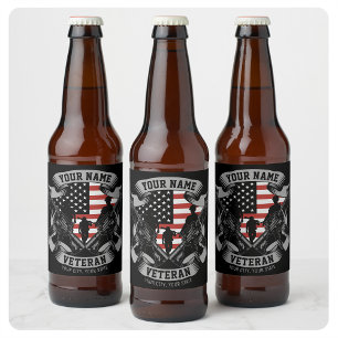 Etiqueta Para Botella De Cerveza Bandera personalizada de veterano americano orgull