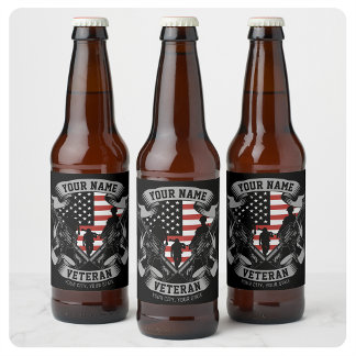Etiqueta Para Botella De Cerveza Bandera personalizada de veterano americano orgull