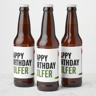 Etiqueta Para Botella De Cerveza Bandera roja de golf Feliz cumpleaños Golf