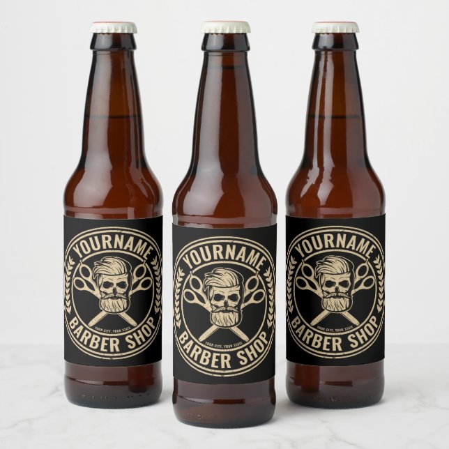 Etiqueta Para Botella De Cerveza Barbería Personalizada Skull Rockabilly Salon   (Botellas)