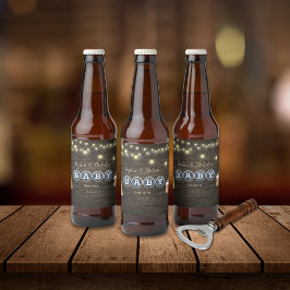 Etiqueta Para Botella De Cerveza Bebé Rústico está preparando Baby Shower de oro