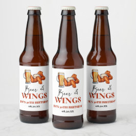 Etiqueta Para Botella De Cerveza Beer and Wings Birthday Party