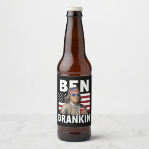 Etiqueta Para Botella De Cerveza Ben Drankin Cerveza 4 de julio de bandera vintage 