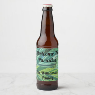 Etiqueta Para Botella De Cerveza Bienvenidos al Paraíso de hojas tropicales rayadas