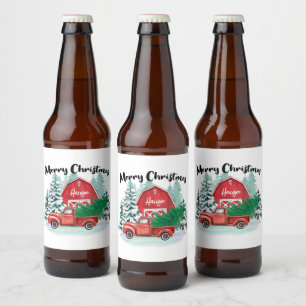 Etiqueta Para Botella De Cerveza Blancos Navidades de la granja de camiones rojos r
