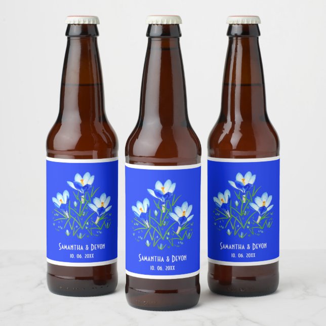 Etiqueta Para Botella De Cerveza Blue Crocuses Boda Beer Lables (Botellas)