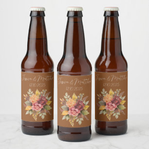 Etiqueta Para Botella De Cerveza Boda de acuarela rústica de Terracota otoño
