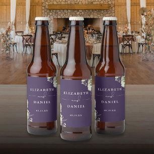 Etiqueta Para Botella De Cerveza Boda de Floristería Morada Elegante