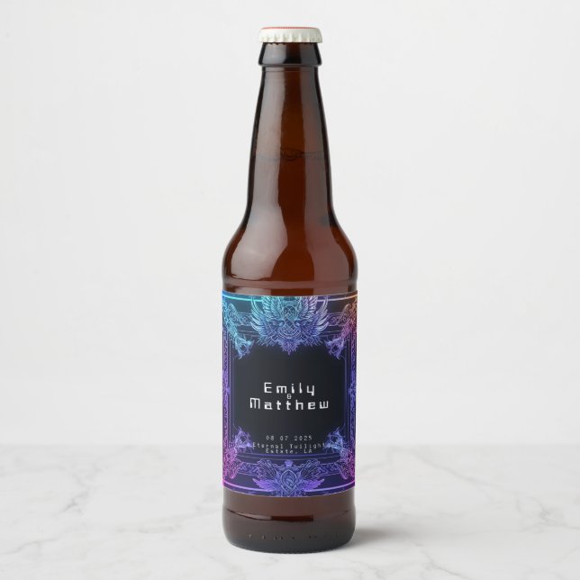 Etiqueta Para Botella De Cerveza Boda de Fusión Ciber-Medieval (Anverso)