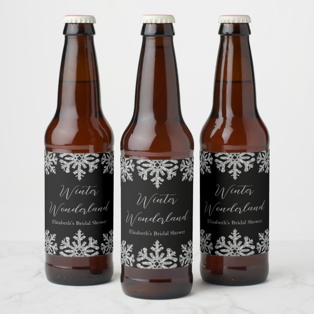 Etiqueta Para Botella De Cerveza Boda de invierno Copo de Nieve Plateado (Botellas)