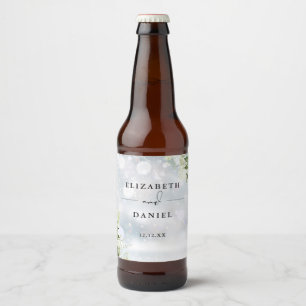 Etiqueta Para Botella De Cerveza Boda de invierno de flores verdes elegantes