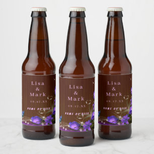Etiqueta Para Botella De Cerveza Boda de mariposa floral púrpura de madera oscura r