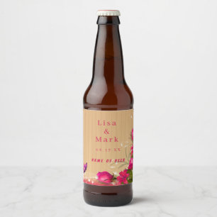 Etiqueta Para Botella De Cerveza Boda de mariposa floral rosada de madera de estilo