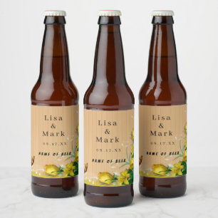 Etiqueta Para Botella De Cerveza Boda de mariposa floral rubia de madera amarilla