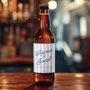 Etiqueta Para Botella De Cerveza Boda de rayas azules minimalistas modernas