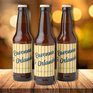Etiqueta Para Botella De Cerveza Boda de rayas melocotón suave azul medianoche retr