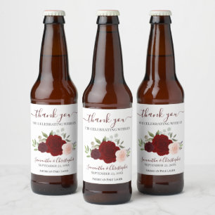 Etiqueta Para Botella De Cerveza Boda De Rosas De Boho Elegante Rojo Y Rosa Gracias