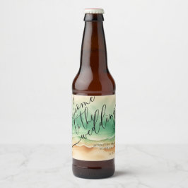 Etiqueta Para Botella De Cerveza Boda de verano en la playa del océano verde