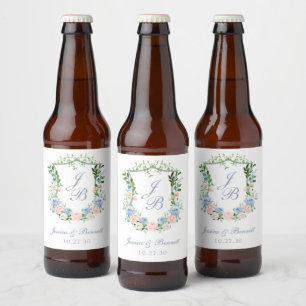 Etiqueta Para Botella De Cerveza Boda del Escudo Dusty Blue Floral