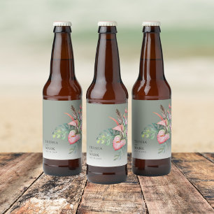 Etiqueta Para Botella De Cerveza Boda en la playa con flores tropicales