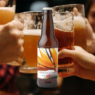 Etiqueta Para Botella De Cerveza Boda floral de ave de paraíso naranja